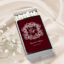 Boîte de dragées de mariage à monogramme Burgundy