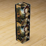 BOITE POUR BOUTEILLE DE VIN JEUNE FILLE ANTIQUE VIGNOBLE DE CÉRÉBRE VINEYARD E<br><div class="desc">Elégante peinture de raisins suspendus avec ruban bleu.Belle jeune fille blonde en robe magnifique et bijoux en or avec casquette rouge et plumes blanches tenant une assiette remplie de raisins rouges jaunes, vignes, feuilles de chute rouge vert avec un paysage de lac en arrière - plan ( Salome ) par...</div>