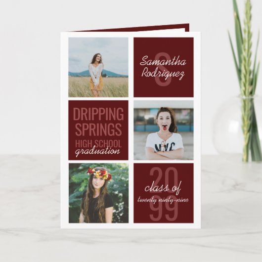 Boîtes de 4 Photo Maroon Graduation Invitation (Devant)