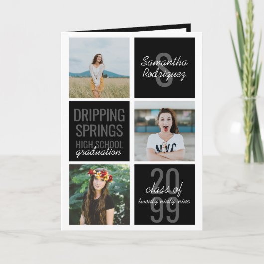 Boîtes de 4 photos en noir Invitation à la graduat (Devant)
