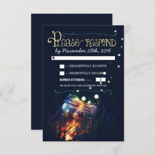 boîtes mason lucioles mariage jardin rustique RSVP (Devant / Derrière)