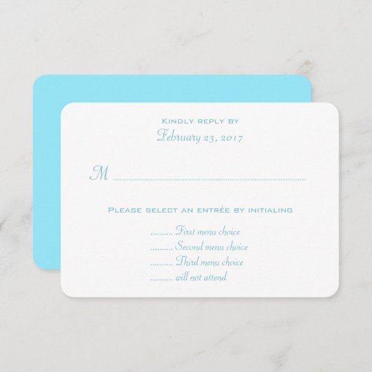 Boîtier Aqua Blue Mariage Entree Menu RSVP (Devant / Derrière)