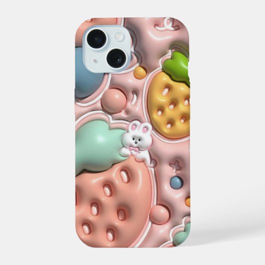 Boîtier de téléphone à fraise coloré 3D (Verso)