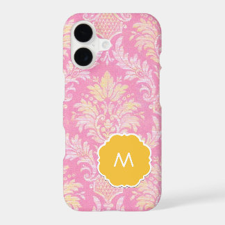 Boîtier de téléphone monogramme rose Damas