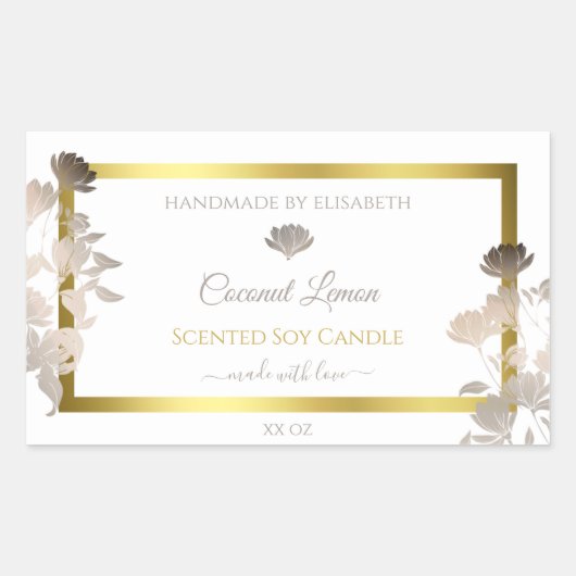Boîtier Floral Blanc Étiquette Gold Frame (Devant)