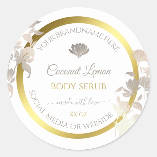Boîtier Floral Blanc Étiquette Gold Frame (Devant)