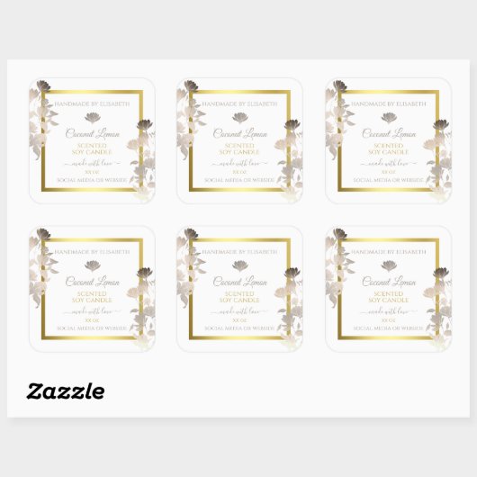 Boîtier Floral Blanc Étiquette Gold Frame (Feuille)