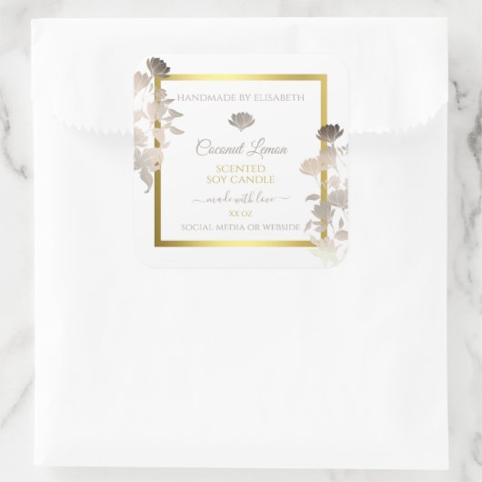 Boîtier Floral Blanc Étiquette Gold Frame (Sac)