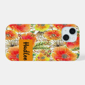 Boîtier iPhone 15 avec fleurs orange et jaune (Verso Horizontal)