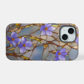 Boîtier iPhone 15 Fleurs Violettes en Verre Cathéd (Verso Horizontal)