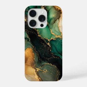 Boîtier iPhone 16 en marbre doré émeraude