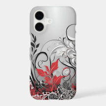 Boîtier iPhone 17 tourbillon de feuille noir rouge