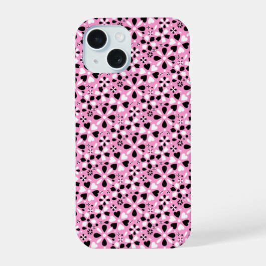 Boîtier iPhone à fleurs noires et blanches mignon (Verso)
