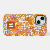 Boîtier iPhone Fleurs Orange Rétro (Verso Horizontal)