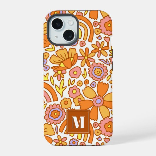 Boîtier iPhone Fleurs Orange Rétro (Verso)