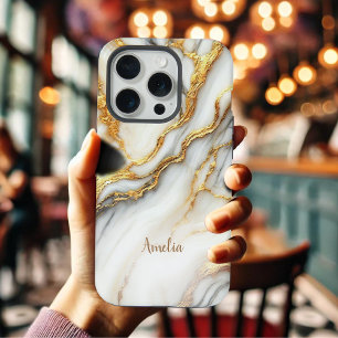 Boîtier iPhone personnalisé en marbre doré luxueux