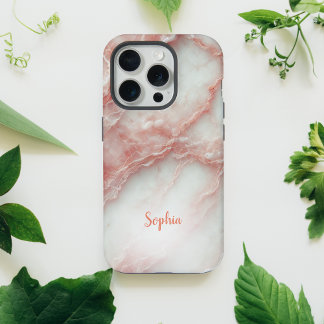 Boîtier iPhone personnalisé en marbre rose blush