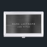 Boîtier Pour Cartes De Visite Affaires modernes d'aluminium métallique<br><div class="desc">Porte-cartes de carte de visite minimaliste métallique d'acier inoxydable d'aluminium noir avec la typographie en lettres blanche de signature de manuscrit pour le monogramme. Les porte-cartes de carte de visite en métal d'aluminium peuvent être customisés avec votre nom. Veuillez contacter le concepteur pour les articles assortis customisés.</div>