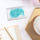 Boîtier Pour Cartes De Visite Aquarelle turquoise moderne | Personnalisé<br><div class="desc">Le porte-carte de visite élégant et coloré présente votre nom et/ou votre nom d'entreprise en blanc,  superposé sur un bouquet d'encre couleur cool tropical turquoise. Cartes de visite et accessoires correspondants également disponibles.</div>