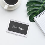 Boîtier Pour Cartes De Visite Black & White Sketched Cursive Script<br><div class="desc">Elegant business card case features your name,  title,  or choice of personalization in white hand scripted cursive lettering on an ash black background.</div>