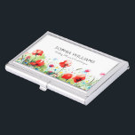 Boîtier Pour Cartes De Visite Bordure florale des pavots rouges<br><div class="desc">Elégante bordure de fleurs de pavot rouge moderne,  modèle personnalisable porte-carte de visite.</div>
