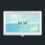 Boîtier Pour Cartes De Visite Boule d'aquarelle ⎥ porte-carte de visite Monogram<br><div class="desc">Aquarelle ombre avec effet bulle dans le beau bleu tropical de la mer avec monogramme personnalisé en sans serif font</div>