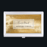 Boîtier Pour Cartes De Visite Brosses de luxe en or jaune<br><div class="desc">Yellow Gold Foil Brush Brokes de luxe Porte-carte d'affaires avec glam noir main lettrée élégante typographie pour le monogramme. Le détenteur de carte d'affaires Gold Foil jaune tendance peut être customisé pour n'importe quelle profession. Si le texte de la profession ou du nom ne correspond pas à vos besoins, veuillez...</div>