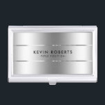 Boîtier Pour Cartes De Visite Conception miniature métallique brillante<br><div class="desc">Simple et élégant style minimaliste en acier inoxydable argenté brillant. Décor de bandes géométriques en tranches.</div>