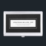 Boîtier Pour Cartes De Visite Cuir noir professionnel<br><div class="desc">Design de luxe moderne simple avec nom personnalisé,  société de titre ou texte personnalisé ci-dessous en typographie de bloc classique sur un arrière - plan d'impression en cuir noir. Personnalisez pour votre usage personnalisé.</div>
