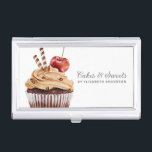 Boîtier Pour Cartes De Visite Cupcake Pâtisserie Chef boulangerie Carte de visit<br><div class="desc">Un mignon cupcake au chocolat avec une cerise sur le dessus décore ce coque carte de visite de boulangerie. Personnalisez-le avec votre nom et vos informations commerciales. Conçu pour vous par Blackberry Boulevard.</div>