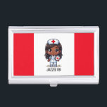 Boîtier Pour Cartes De Visite Cute Manga Black Nurse Cheveux Brown et yeux perso<br><div class="desc">Ce boîtier téléphonique pour les infirmières présente une mignonne infirmière Manga Black avec des cheveux bruns et des yeux bruns portant un casquette d'infirmières et une tenue avec un nom pour personnaliser. Parfait pour une infirmière ou un diplômé d'une école de sciences infirmières. Image générée avec AI.</div>