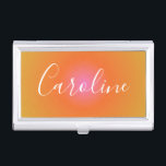 Boîtier Pour Cartes De Visite Dégradé orange rétro | Nom de script personnalisé<br><div class="desc">Dégradé orange rétro | Dossier de carte de visite de nom de script personnalisé</div>