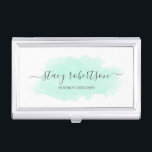 Boîtier Pour Cartes De Visite Elégant décorateur moderne d'aquarelle menthe<br><div class="desc">Design moderne avec une texture d'aquarelle à la menthe et une police de calligraphie élégante.</div>