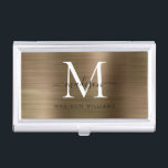 Boîtier Pour Cartes De Visite Élégant Jaune Or brossé Monogramme Métal<br><div class="desc">Élégant or jaune or brossé métal Monogramme de monogramme de carte de visite</div>