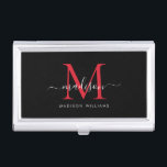 Boîtier Pour Cartes De Visite Élégant Monogramme rouge bordeaux noir Nom du scri<br><div class="desc">Élégant noir bordeaux Maroon rouge Monogramme Girly Nom de script Business Card Case</div>