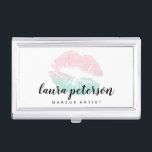 Boîtier Pour Cartes De Visite Élégant rose à la menthe parties scintillant lèvre<br><div class="desc">Design de maquillage élégant avec des lèvres de texture fausse parties scintillant et une police de calligraphie élégante.</div>