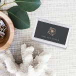 Boîtier Pour Cartes De Visite Élégante fleur Hibiscus en cuivre personnalisée<br><div class="desc">Elégant porte-carte de visite insulaire-chic présente votre nom et/ou nom d'entreprise en lettres blanches classiques sur un arrière - plan noir doux et riche orné d'une illustration de fleur d'hibiscus tropical en fausse feuille de cuivre.</div>