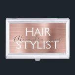 Boîtier Pour Cartes De Visite Et rose coiffeur balayé par or rose en métal<br><div class="desc">Porte-cartes de carte de visite minimaliste balayé par Faux rose de coiffeur en métal d'or et rose. Le rose et le porte-cartes de carte de visite balayé par or rose de coiffeur de feuille métallique est parfait pour un coiffeur ou un professionnel de beauté.</div>
