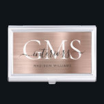 Boîtier Pour Cartes De Visite Glam Rose Or Brossé Métal 3 Monogramme Script<br><div class="desc">Élégant Rose Or brossé métal Monogramme Script de carte de visite</div>