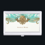 Boîtier Pour Cartes De Visite Gold & Turquoise Sea Shell Glam Beach Élégant Pers<br><div class="desc">Gold & Turquoise Sea Shell Glam Beach Élégant Détenteur de carte d'affaires personnalisée. Cartes de visite correspondants disponibles.</div>