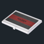 Boîtier Pour Cartes De Visite Gris foncé et Rred Faux Cuir Vintage<br><div class="desc">Image gris foncé et rouge d'une texture en cuir imitation vintage.</div>