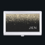 Boîtier Pour Cartes De Visite Initiales Monogrammes pour filles Parties scintill<br><div class="desc">Parties scintillant à étincelles noir et or Nom du monogramme Titulaire de la carte d'affaires. Cela rend le cadeau parfait pour 16 ans,  mariage,  douche nuptiale,  anniversaire,  baby shower ou bachelorette pour quelqu'un qui aime le luxe glam et les styles chic.</div>