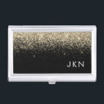 Boîtier Pour Cartes De Visite Initiales Monogrammes pour filles Parties scintill<br><div class="desc">Parties scintillant à étincelles noir et or Nom du monogramme Titulaire de la carte d'affaires. Cela rend le cadeau parfait pour 16 ans,  mariage,  douche nuptiale,  anniversaire,  baby shower ou bachelorette pour quelqu'un qui aime le luxe glam et les styles chic.</div>