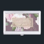 Boîtier Pour Cartes De Visite Jardin rose élégant carte de visite à fleurs coque<br><div class="desc">Notre collection de jardins roses présente des roses doux et blush avec des feuilles de pochoir d'or sur des arrière - plans mauves,  blush et bleu poussiéreux. Les articles de cette collection sont destinés à l'usage de bureau,  à l'usage personnel et aux accessoires</div>