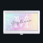 Boîtier Pour Cartes De Visite Jolie Parties scintillant Holographique Fille Glam<br><div class="desc">Personnalisez facilement cet élégant motif de parties scintillant bokeh coloré avec vos détails personnalisés.</div>