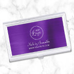 Boîtier Pour Cartes De Visite Logo d'entreprise Faux Purple Ombre Foil<br><div class="desc">Créez votre propre coque carte de visite décoratif logo petite entreprise. L'arrière - plan présente un dessin d'art numérique indigo violet ombre faux métal brossé feuille de métal brossé. L'élégante calligraphie et les styles modernes de polices de caractères casquette peuvent être customisés. Modifiez la couleur pour qu'elle corresponde à la...</div>