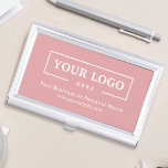 Boîtier Pour Cartes De Visite Logo d'entreprise personnalisé de marque rose<br><div class="desc">Créez votre porte-carte de visite professionnel personnalisé avec le logo de votre entreprise et le texte personnalisé. Les supports de carte de visite personnalisés sont des cadeaux d'entreprise pratiques pour les cadres et les employés, et ils ajoutent une touche professionnelle et une valeur promotionnelle à la présentation de vos cartes...</div>
