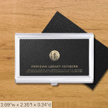 Boîtier Pour Cartes De Visite Logo Entreprise Entreprise Luxe<br><div class="desc">Un luxueux modèle d'entreprise personnalisé dans un style moderne qui peut être facilement mis à jour avec le logo et le texte de votre entreprise. Conçu avec un logo de sceau or brossé, vous pouvez customiser en changeant le texte et l'image à l'aide des champs fournis. Un design de marque...</div>