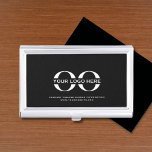 Boîtier Pour Cartes De Visite Logo Entreprise Société Minimaliste<br><div class="desc">Un simple modèle d'affaires noir personnalisé dans un style minimaliste moderne qui peut être facilement mis à jour avec le logo et le texte de votre entreprise. Conçu avec une image de bannière de logo horizontal (2560 x 1440 px), vous pouvez customiser en changeant le texte et l'image à l'aide...</div>