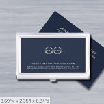 Boîtier Pour Cartes De Visite Logo personnalisé simple<br><div class="desc">Améliorez votre jeu de réseautage avec ce coque carte de visite simple, élégant et professionnel. L'arrière - plan bleu marine présente votre logo, le nom de l'entreprise, l'adresse, les coordonnées et le site Web en typographie gris classique dans les tiers inférieurs, ajoutant une touche de sophistication à vos interactions commerciales....</div>